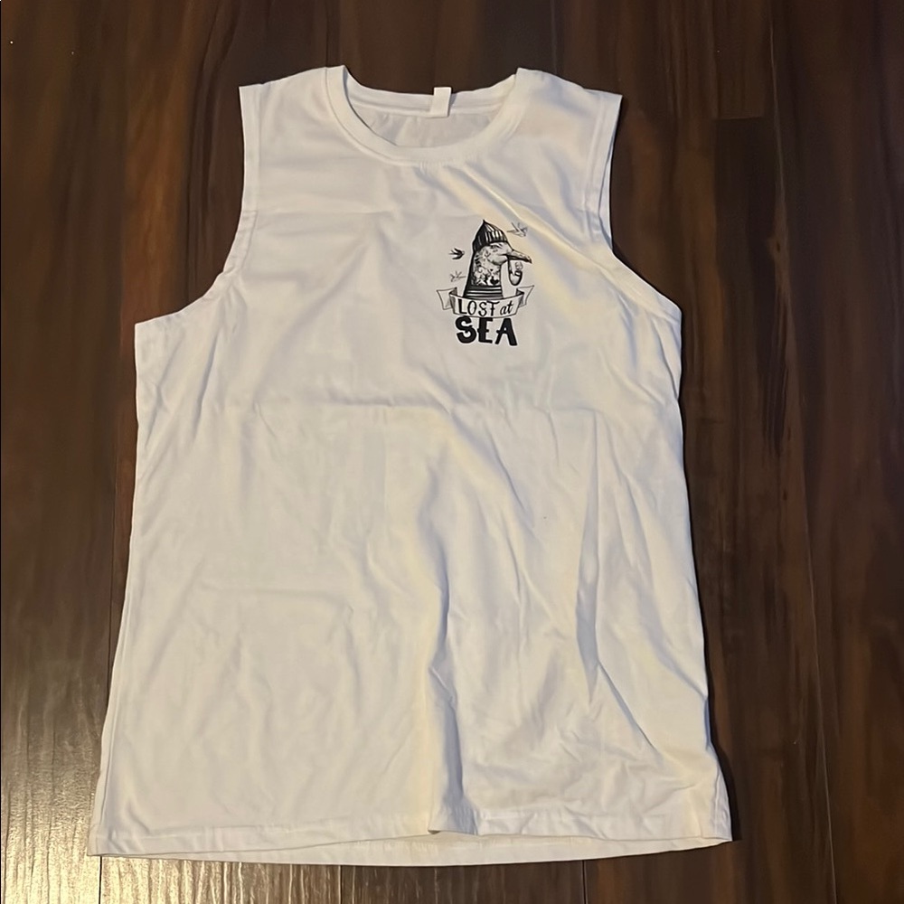 White Sleeveless Shark Print Men's Swim Shirt